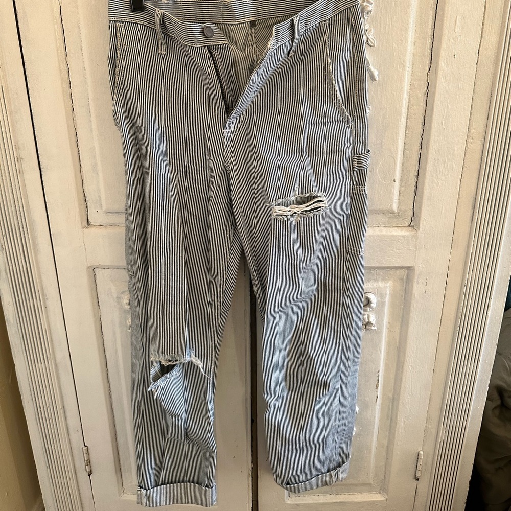 Carmar Blue White Pinstripe Straight Leg Pants